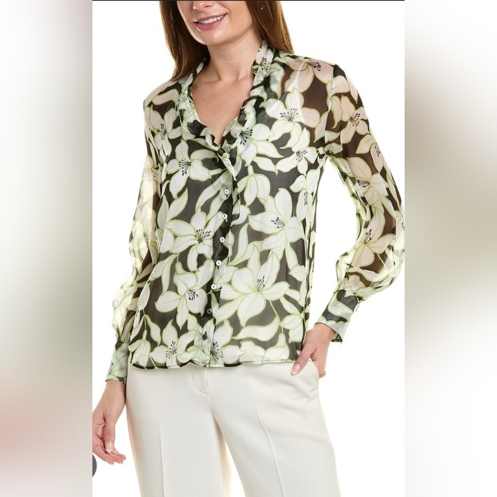 Max Mara Studio Prosit Silk Top Size S/M Floral Ruffle Sheer Y2K Goth Fairy